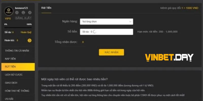 Cách rút tiền Vinbet nhanh chỉ trong 1 phút